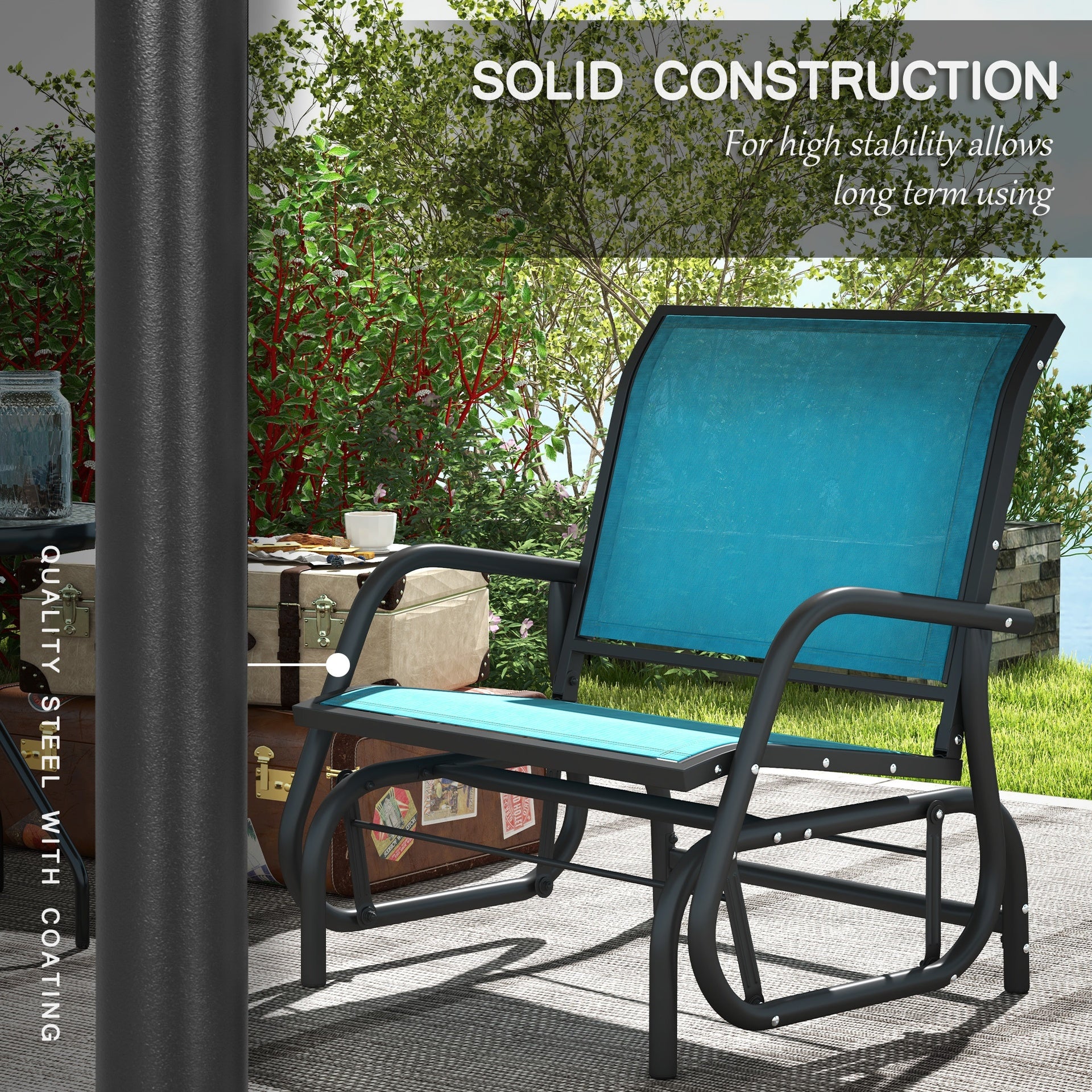 Outsunny 2 Pieces Outdoor Glider Chair, Steel Swing Chai with Curved Armrests for Porch, Garden, Poolside, Balcony, Blue
