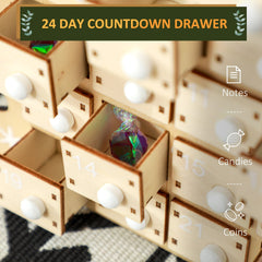 HOMCOM Wooden Christmas Advent Calendar with 24 Countdown Drawers, Reusable Holiday Decor Xmas Gift for Kids Adults, Natural