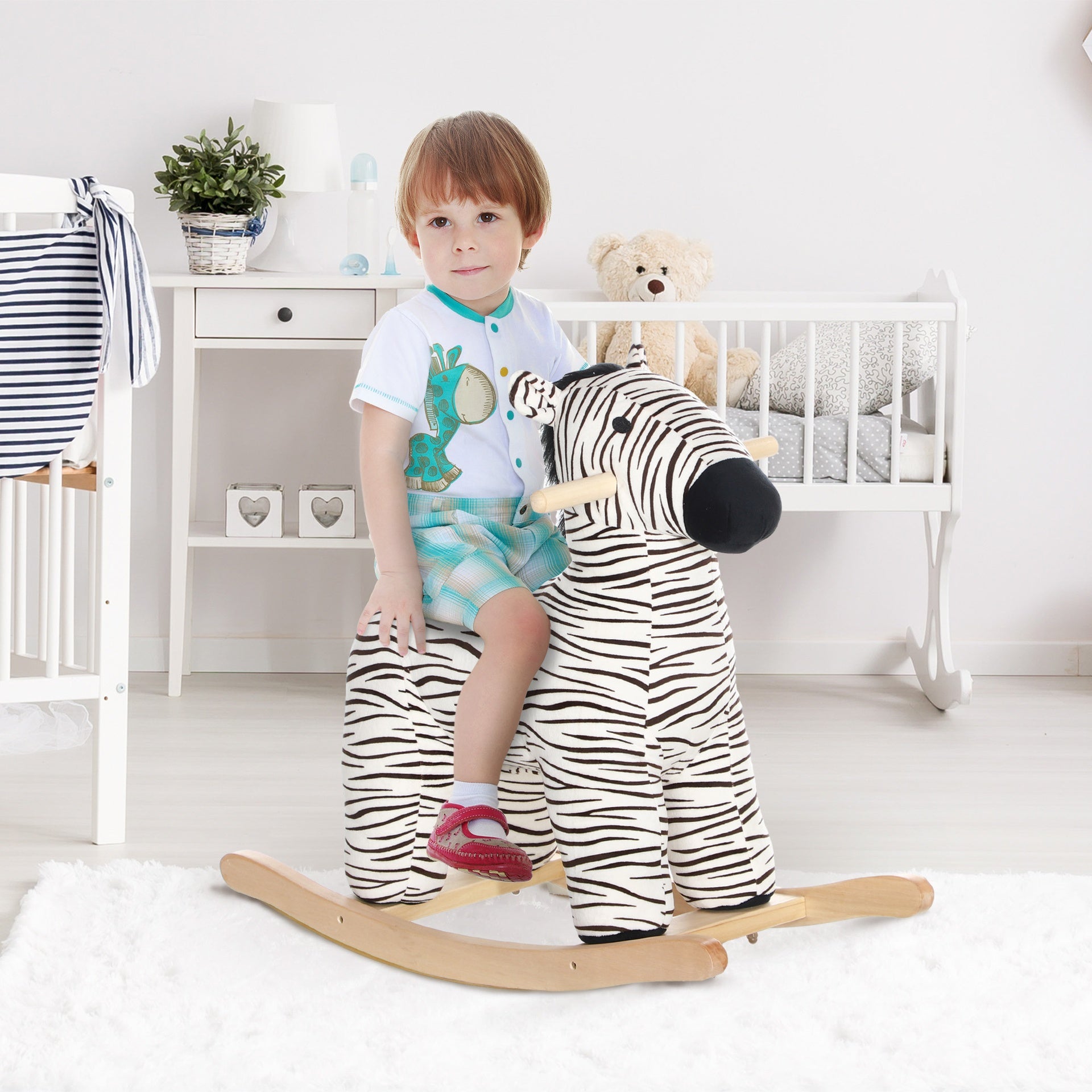 Qaba Zebra Shaped Kids Rocking Horse with Realistic Sound for 2-4 Years, Black