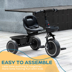 Qaba Tricycle for Toddlers Age 2-5 with Adjustable Seat, Storage Baskets, Black