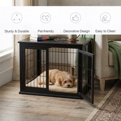 PawHut Dog Crate Furniture, 32" Small Dog Cage End Table with 2 Doors, Lockable Door, Puppy Kennel Indoor, Black