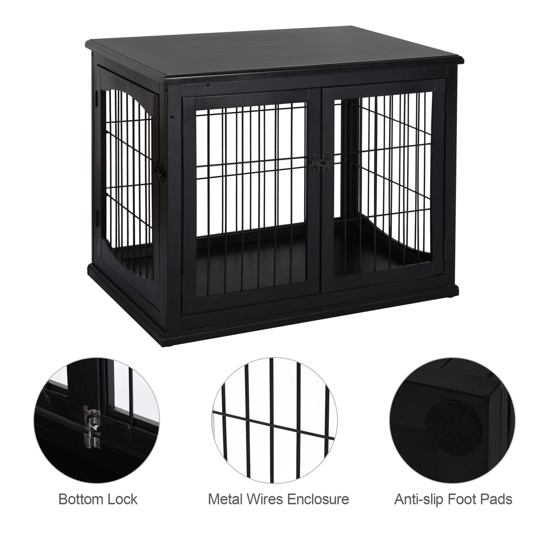 PawHut Dog Crate Furniture, 32" Small Dog Cage End Table with 2 Doors, Lockable Door, Puppy Kennel Indoor, Black