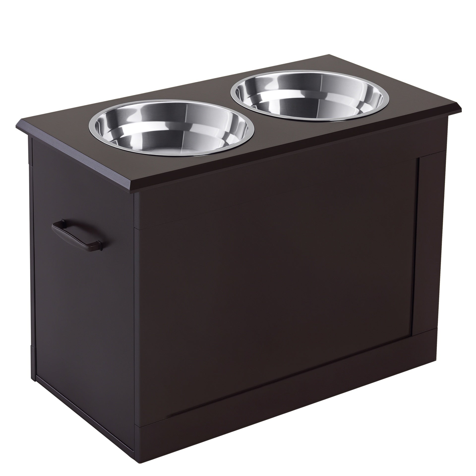 PawHut Raised Pet Feeding Storage Station with 2 Stainless Steel Bowls Base for Large Dogs and Other Large Pets, Coffee