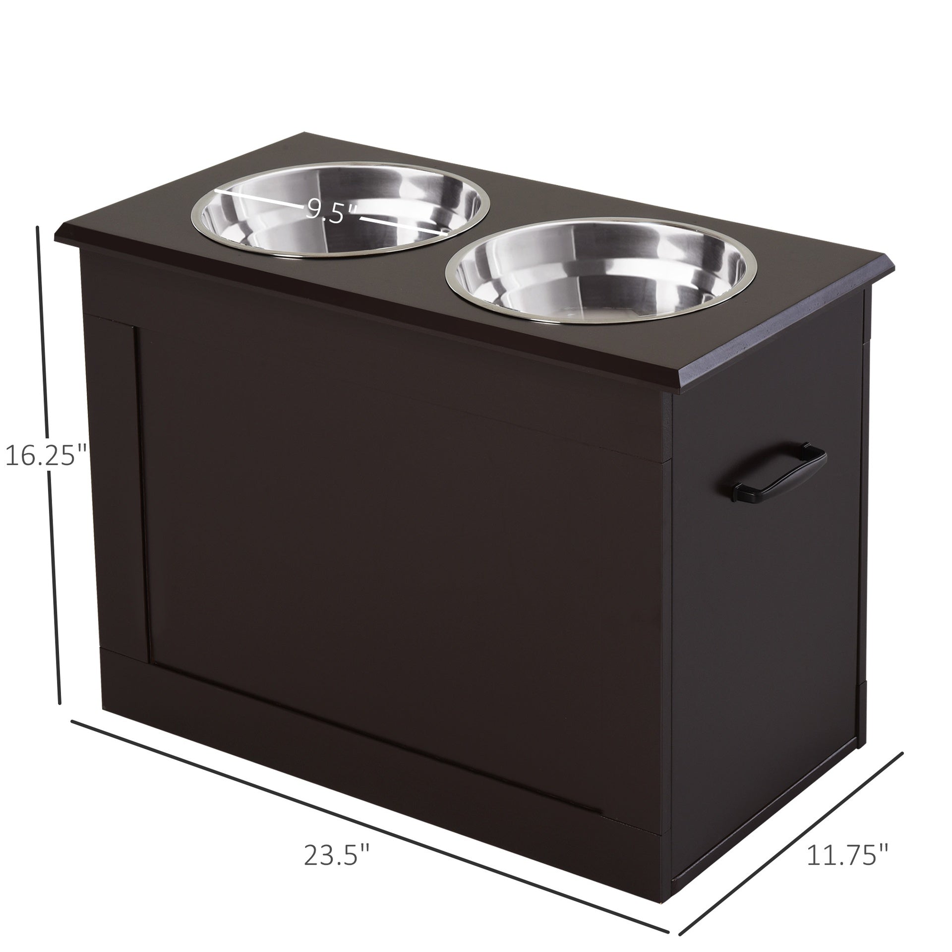 PawHut Raised Pet Feeding Storage Station with 2 Stainless Steel Bowls Base for Large Dogs and Other Large Pets, Coffee
