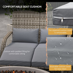 Outsunny Wicker Adirondack Chair for 2 with Cushions & Footrests, PE Rattan Double Chaise Lounge Chair, Fire Pit Chair for Porch with Wide Armrests, High-back, Gray