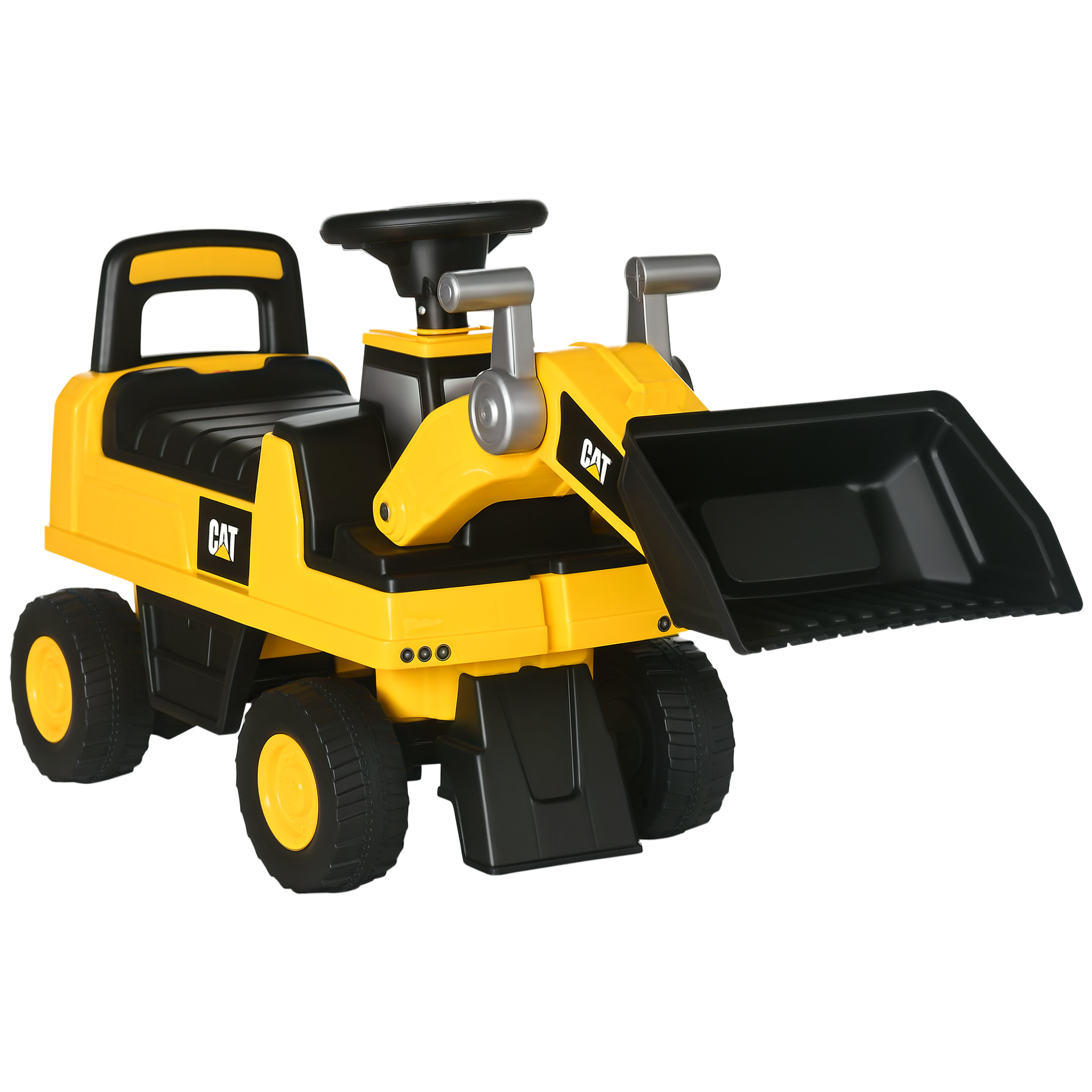 Aosom Caterpillar CAT Licensed Kids Ride on Excavator No Power Construction Vehicles with Manual Shovel, Horn, Hidden Storage