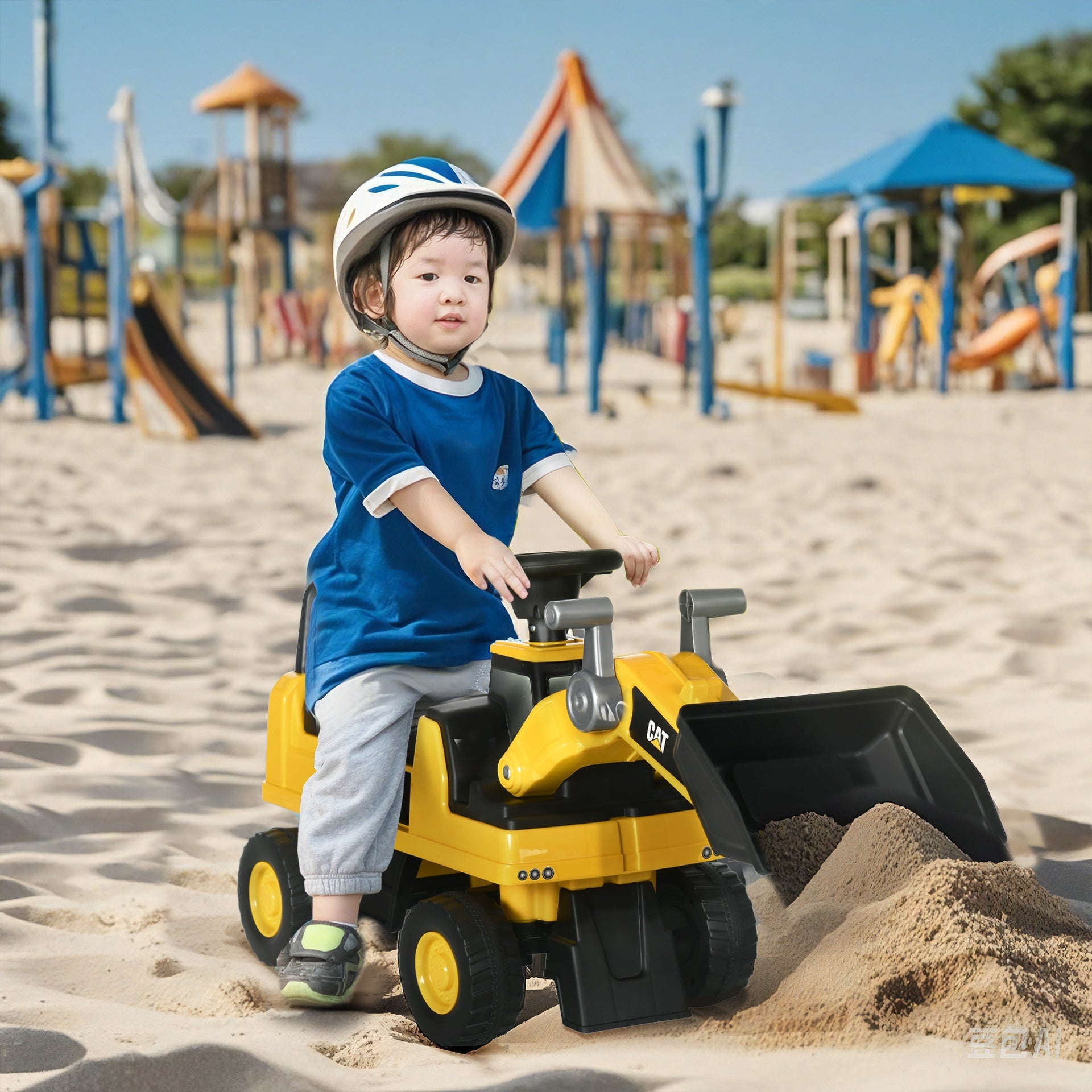 Aosom Caterpillar CAT Licensed Kids Ride on Excavator No Power Construction Vehicles with Manual Shovel, Horn, Hidden Storage
