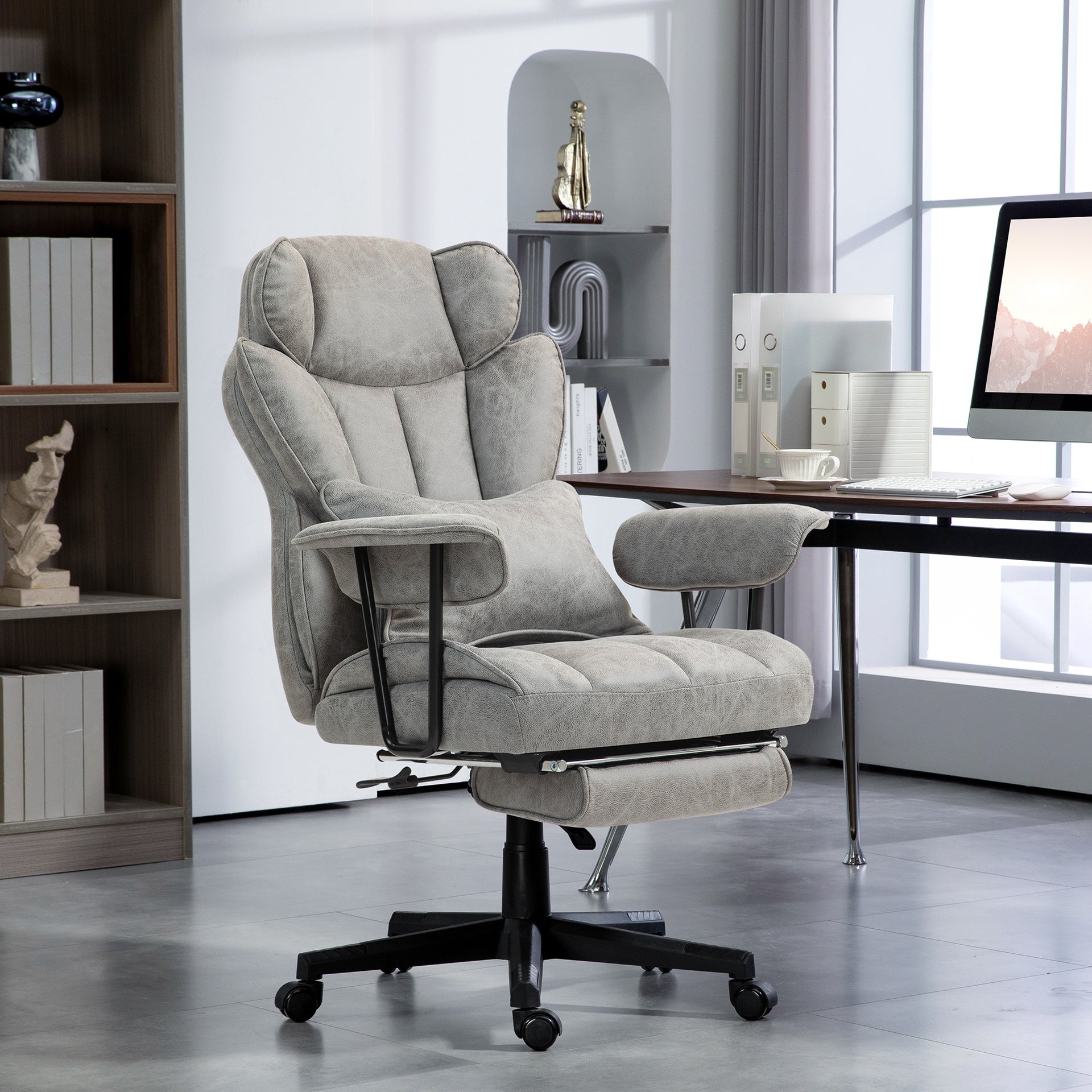 HOMCOM 400LBS Big and Tall Office Chair, Massage Office Chair with Footrest, Lumbar Support and Reclining Function, Gray