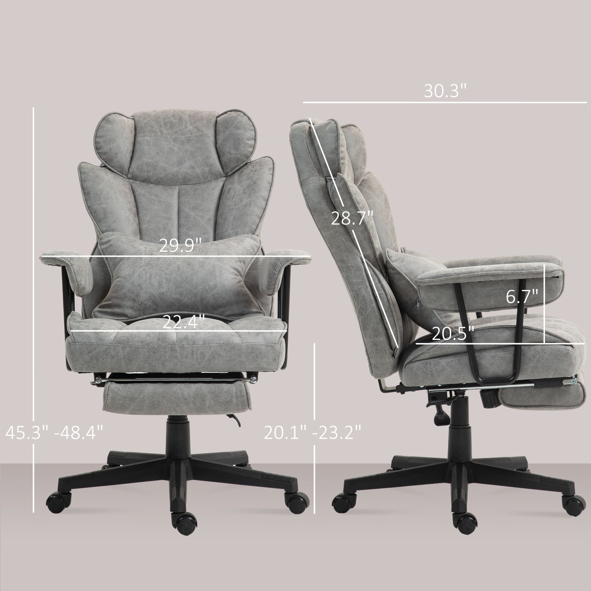 HOMCOM 400LBS Big and Tall Office Chair, Massage Office Chair with Footrest, Lumbar Support and Reclining Function, Gray