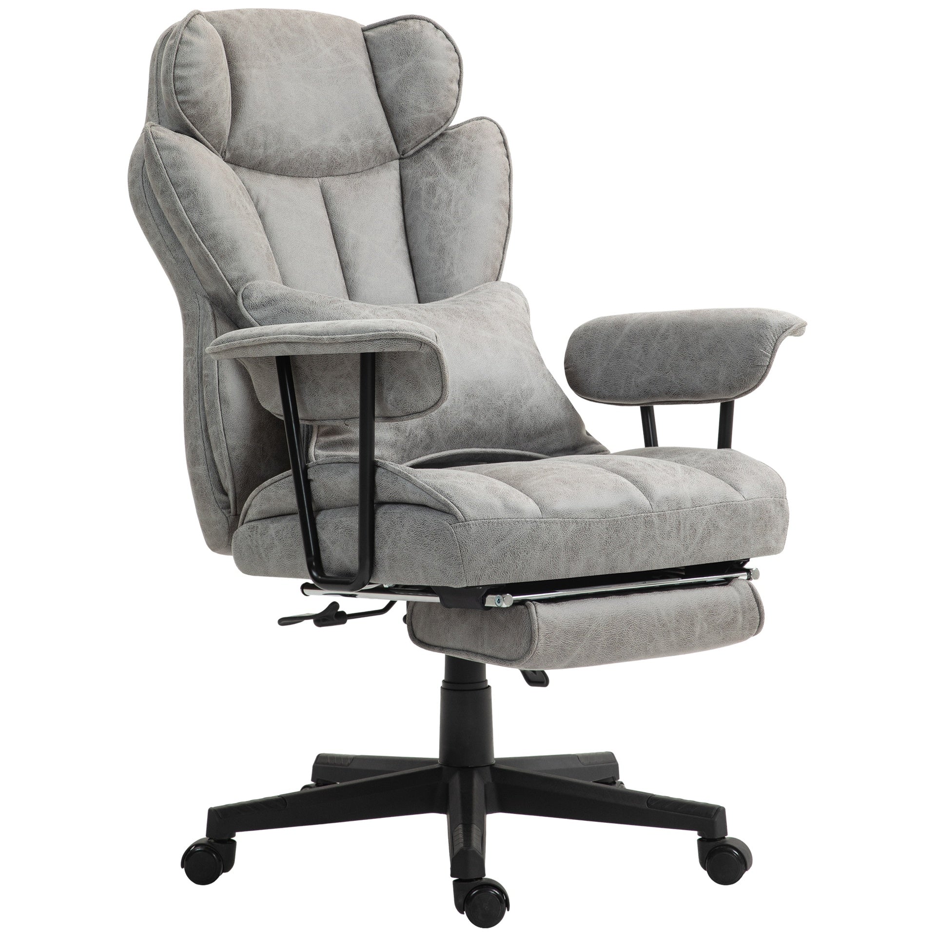 HOMCOM 400LBS Big and Tall Office Chair, Massage Office Chair with Footrest, Lumbar Support and Reclining Function, Gray