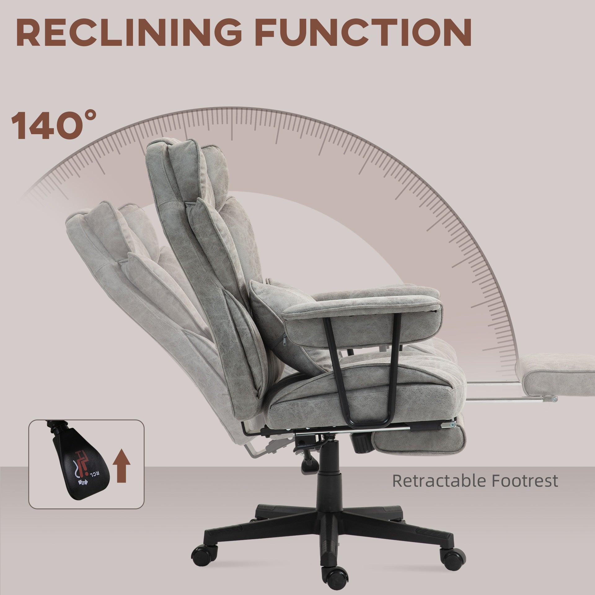 HOMCOM 400LBS Big and Tall Office Chair, Massage Office Chair with Footrest, Lumbar Support and Reclining Function, Gray