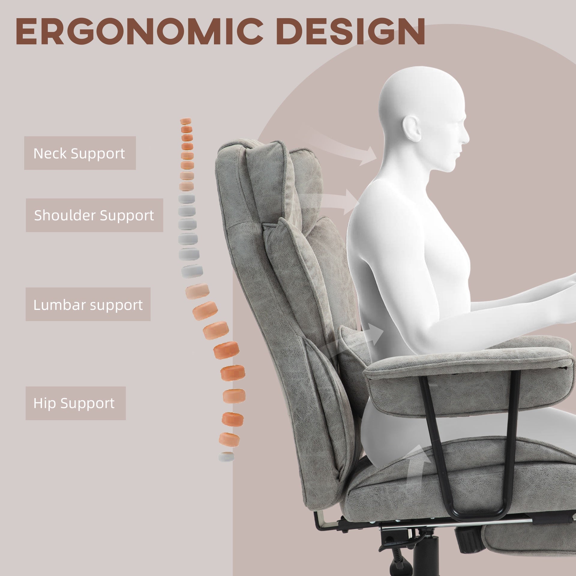 HOMCOM 400LBS Big and Tall Office Chair, Massage Office Chair with Footrest, Lumbar Support and Reclining Function, Gray