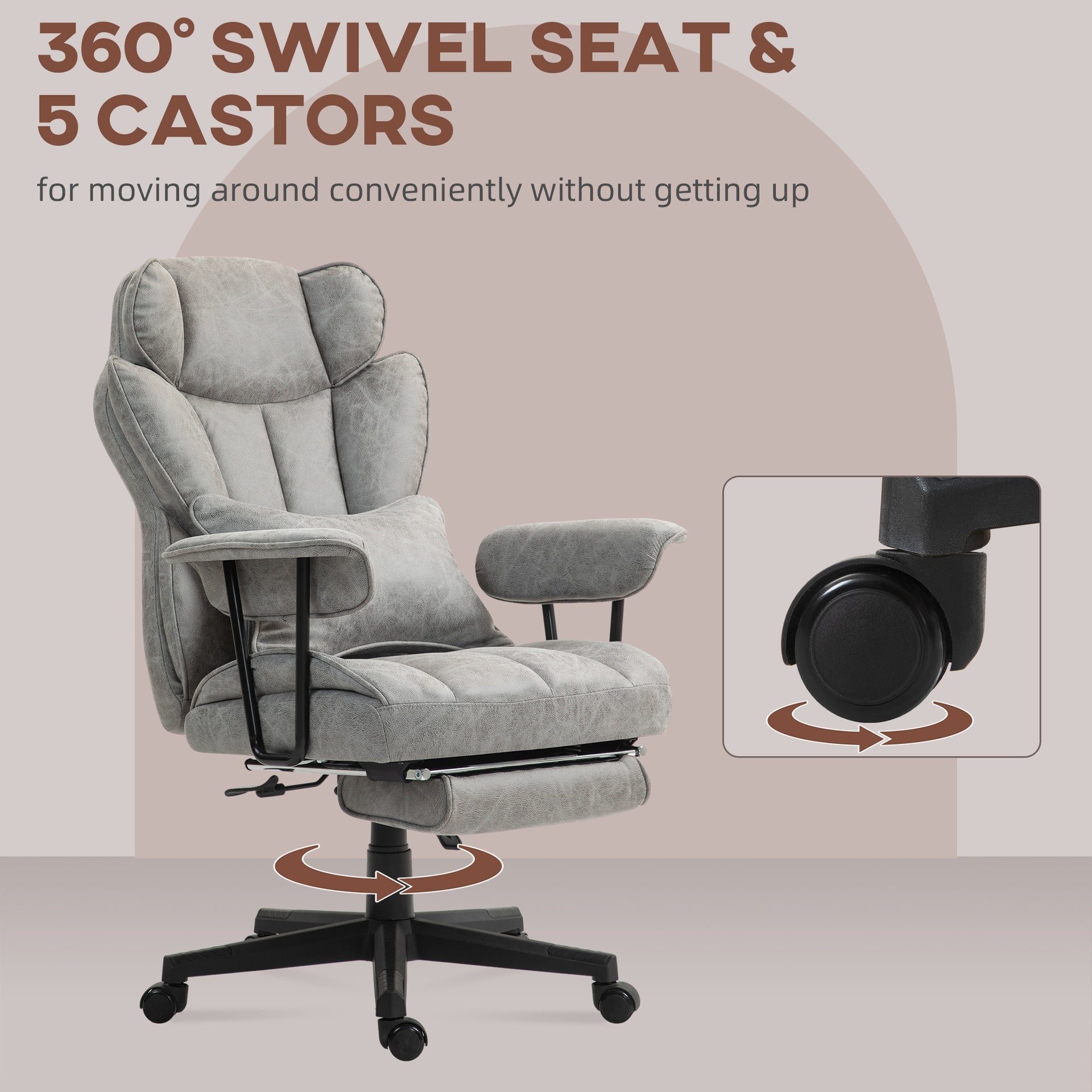 HOMCOM 400LBS Big and Tall Office Chair, Massage Office Chair with Footrest, Lumbar Support and Reclining Function, Gray