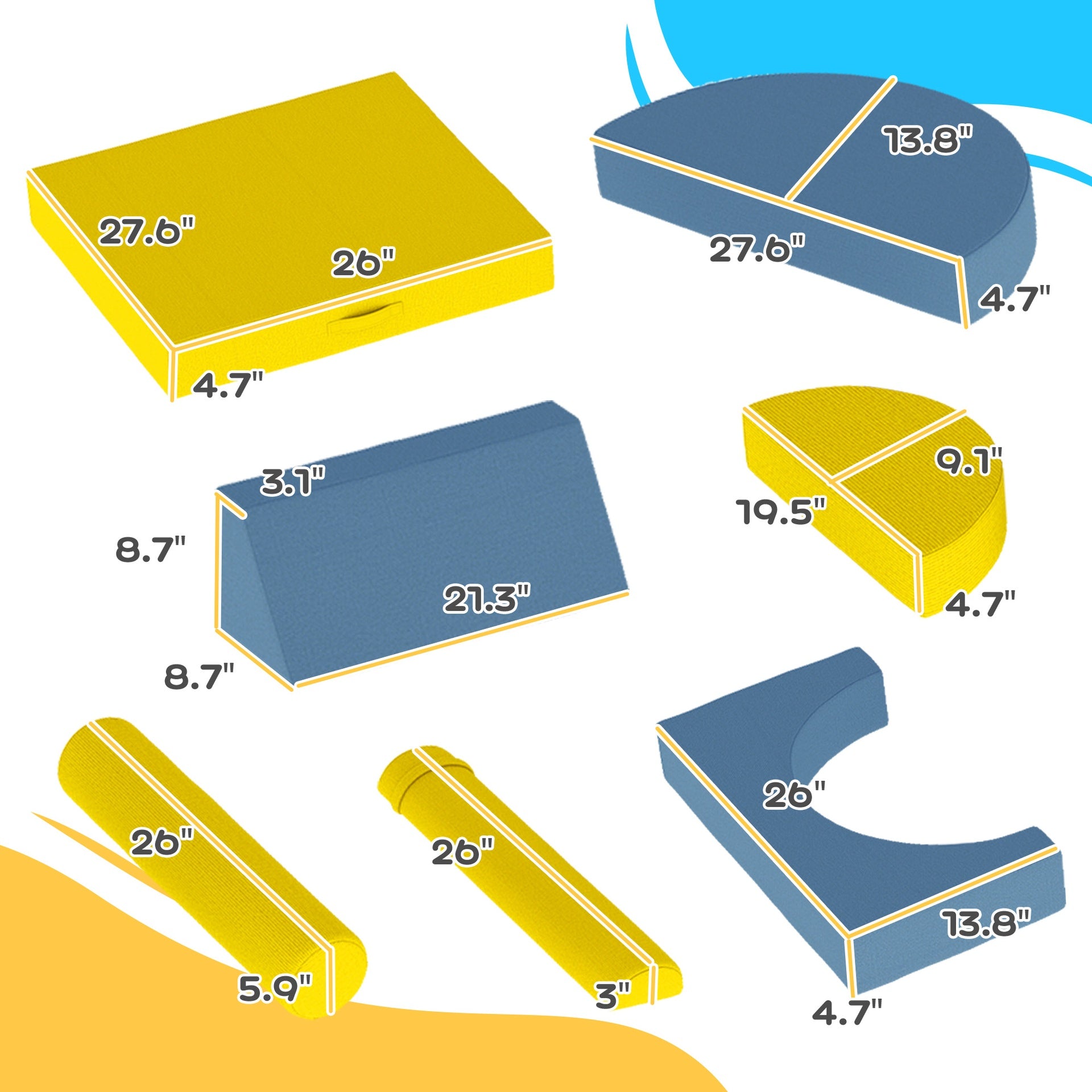 Qaba 14 Pieces Foam Climbing Blocks for Toddlers, Indoor Climb and Crawl Activity Play Set, Yellow