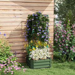 Outsunny Galvanized Planter Box, 24" x 24" x 55" Raised Garden Bed with Tomato Cage for Climbing Vines, Green