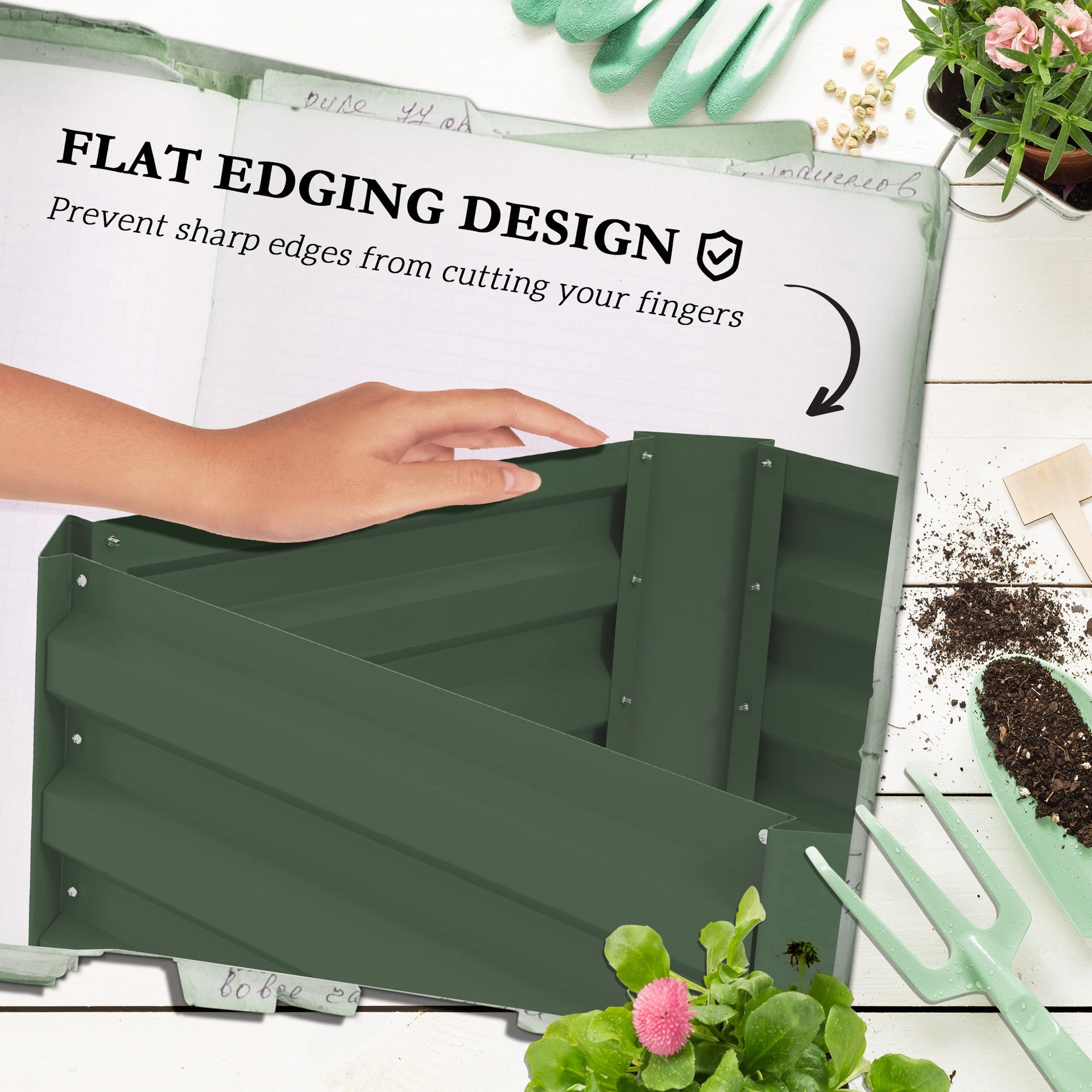 Outsunny Galvanized Planter Box, 24" x 24" x 55" Raised Garden Bed with Tomato Cage for Climbing Vines, Green