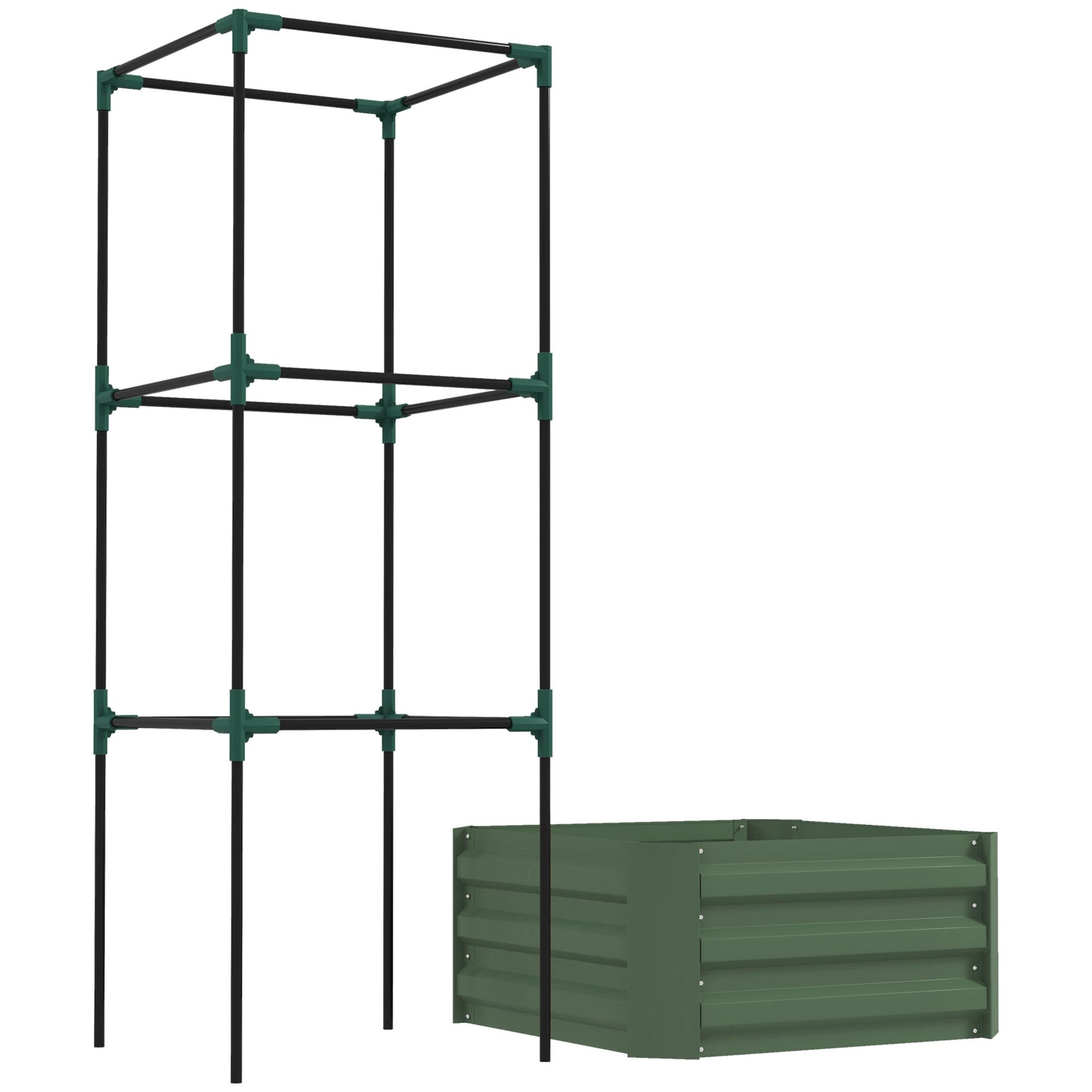 Outsunny Galvanized Planter Box, 24" x 24" x 55" Raised Garden Bed with Tomato Cage for Climbing Vines, Green