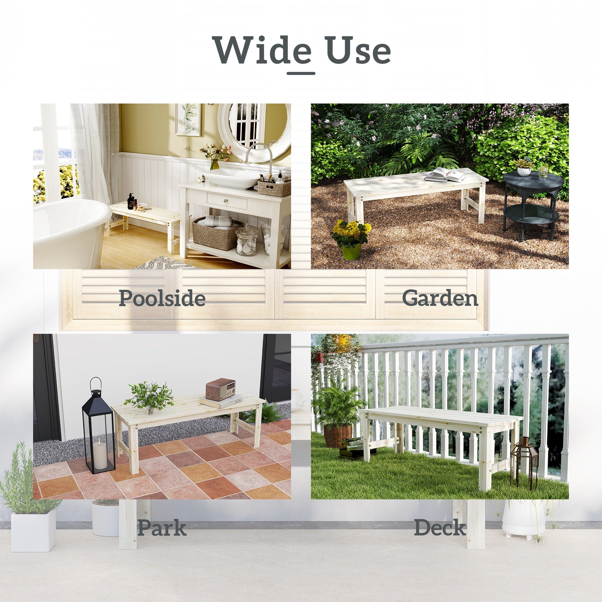 Outsunny 2-Seat Wood Garden Bench, Patio Bench Outdoor Bench with Slatted Seat, Backless Front Porch Bench for Park, Garden, Poolside, Deck, Nature Wood