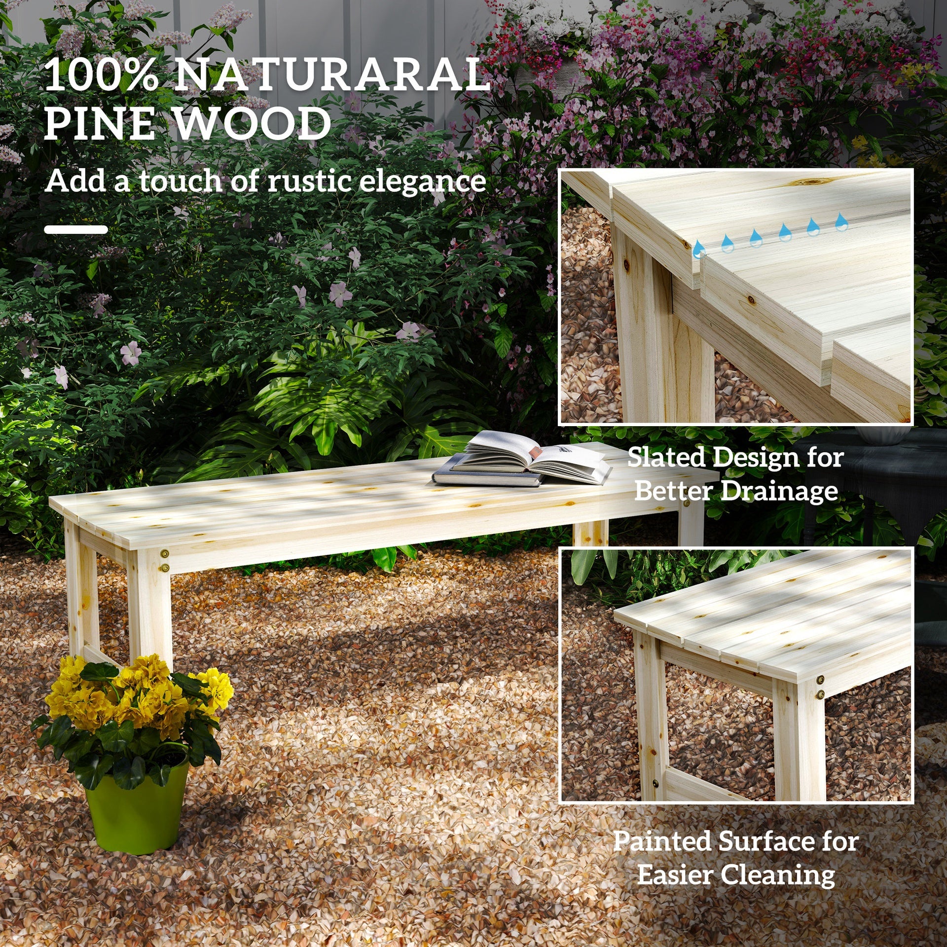 Outsunny 2-Seat Wood Garden Bench, Patio Bench Outdoor Bench with Slatted Seat, Backless Front Porch Bench for Park, Garden, Poolside, Deck, Nature Wood