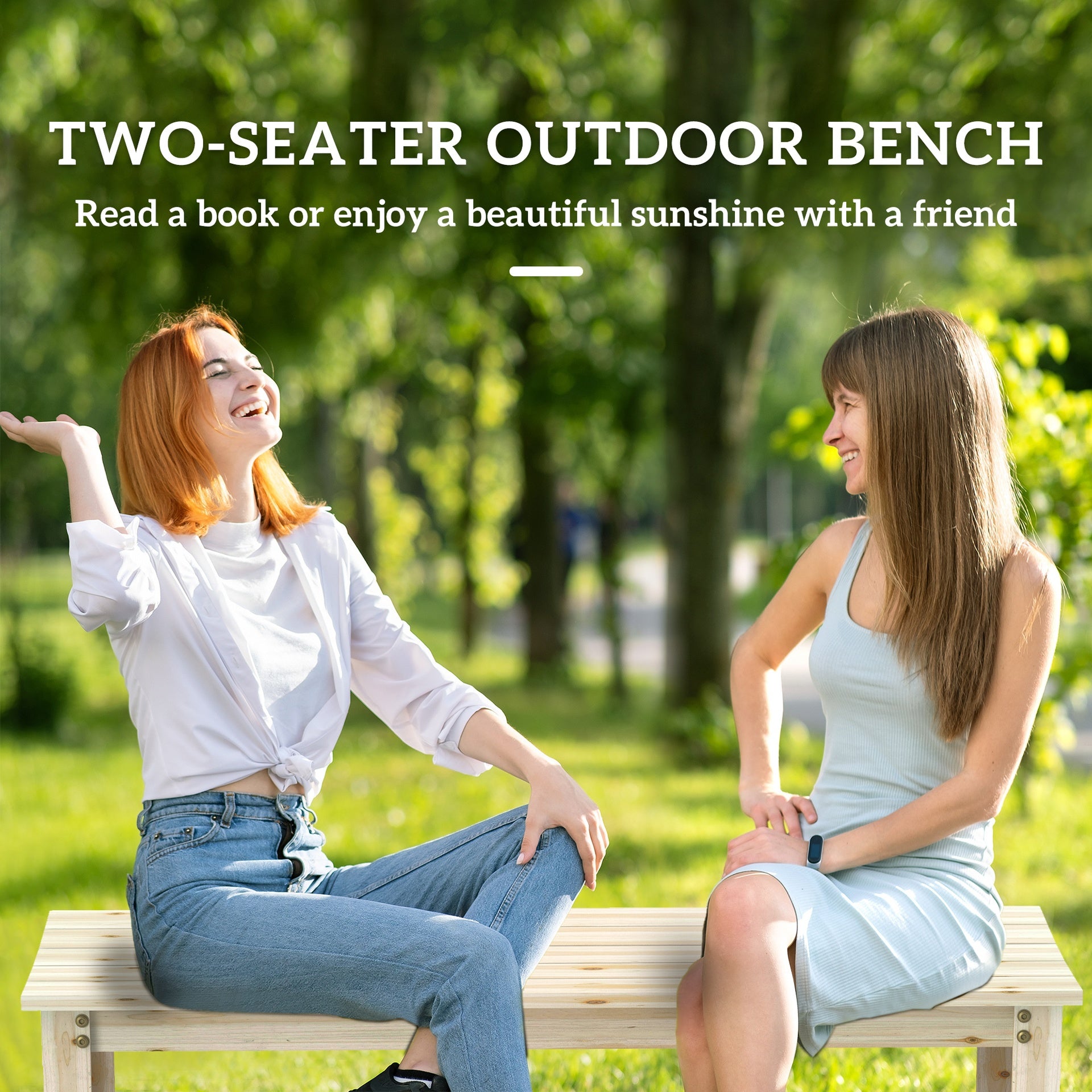 Outsunny 2-Seat Wood Garden Bench, Patio Bench Outdoor Bench with Slatted Seat, Backless Front Porch Bench for Park, Garden, Poolside, Deck, Nature Wood