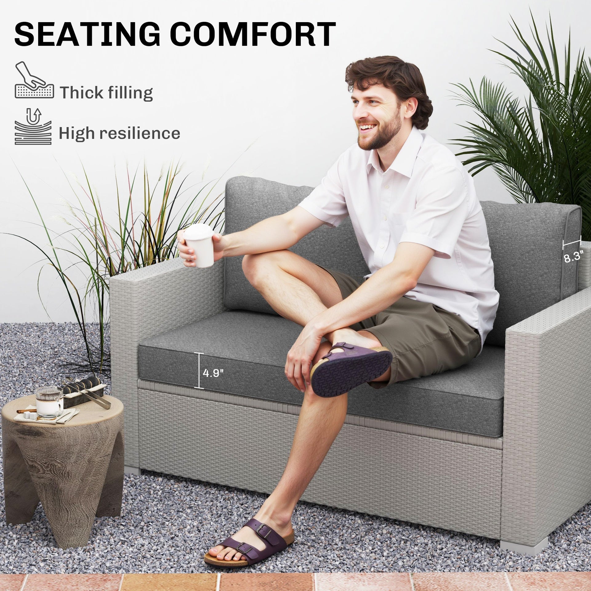 Outsunny 2 Seat Patio Furniture Cushions, 46x26x5 in, Thick Outdoor Loveseat Cushion Set with Removable Cover, Fade-Resistant Replacement Cushions for Outdoor Furniture, Couch, Bench, Swing, Gray