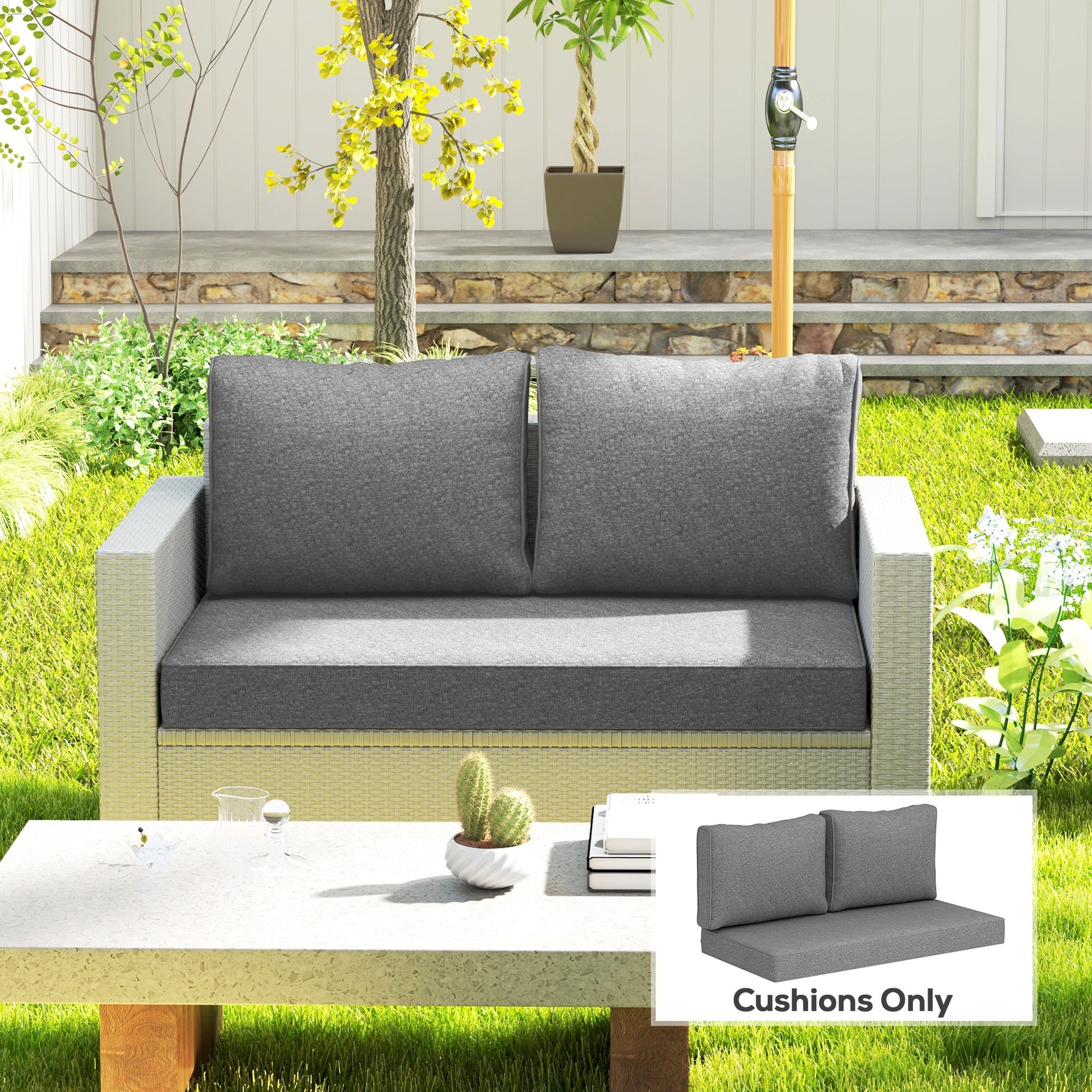 Outsunny 2 Seat Patio Furniture Cushions, 46x26x5 in, Thick Outdoor Loveseat Cushion Set with Removable Cover, Fade-Resistant Replacement Cushions for Outdoor Furniture, Couch, Bench, Swing, Gray