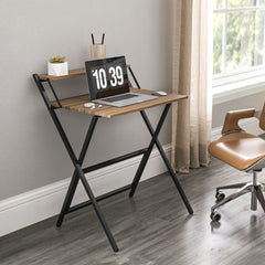 HOMCOM Folding Computer Desk, 27.6" Foldable Desk with Monitor Shelf for Small Space, Home Office, Study, Easy Assembly, Walnut