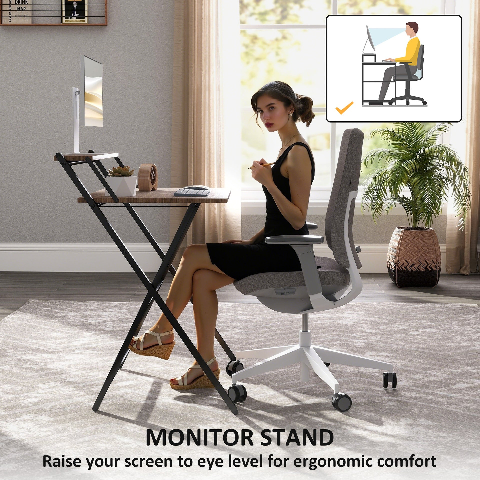 HOMCOM Folding Computer Desk, 27.6" Foldable Desk with Monitor Shelf for Small Space, Home Office, Study, Easy Assembly, Walnut