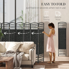 HOMCOM 8 Panel Folding Room Divider Portable Privacy Screen Wave Fiber Room Partition for Home Office Black