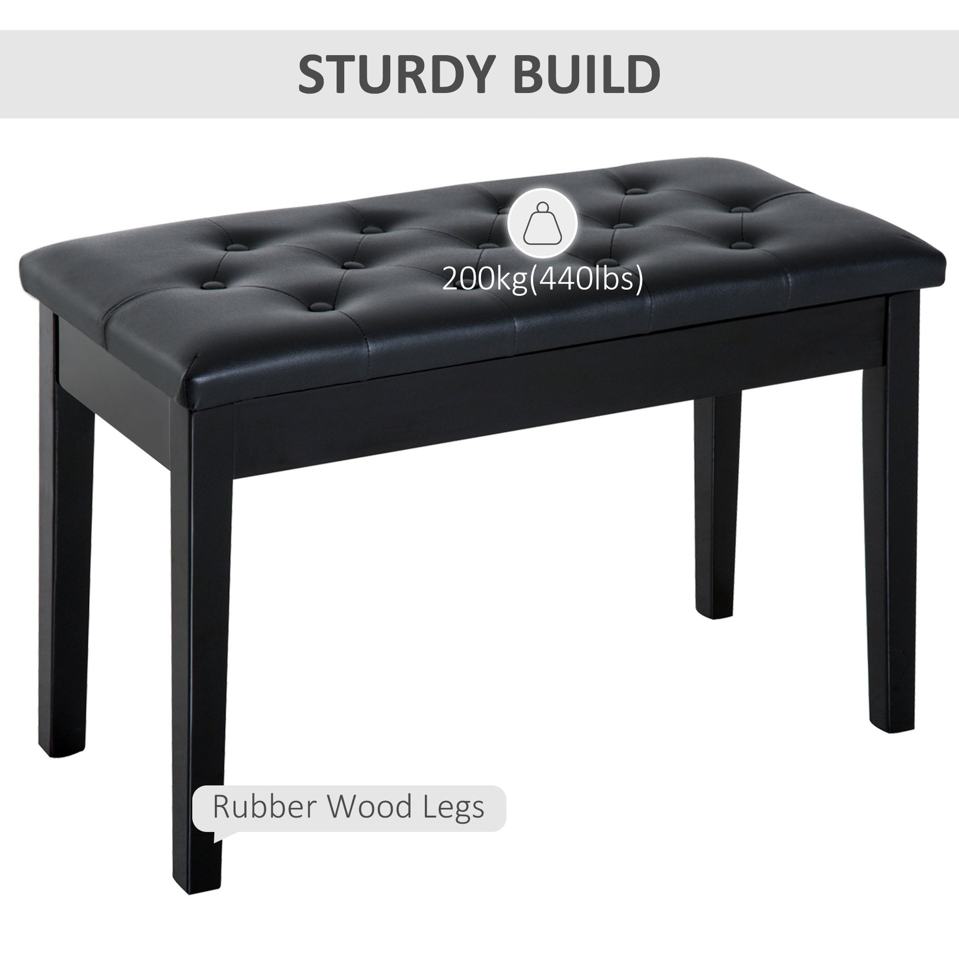 HOMCOM Piano Bench, Duet Piano Chair with Faux Leather Padded Cushion and Wooden Frame, Button Tufted Keyboard Bench, Black