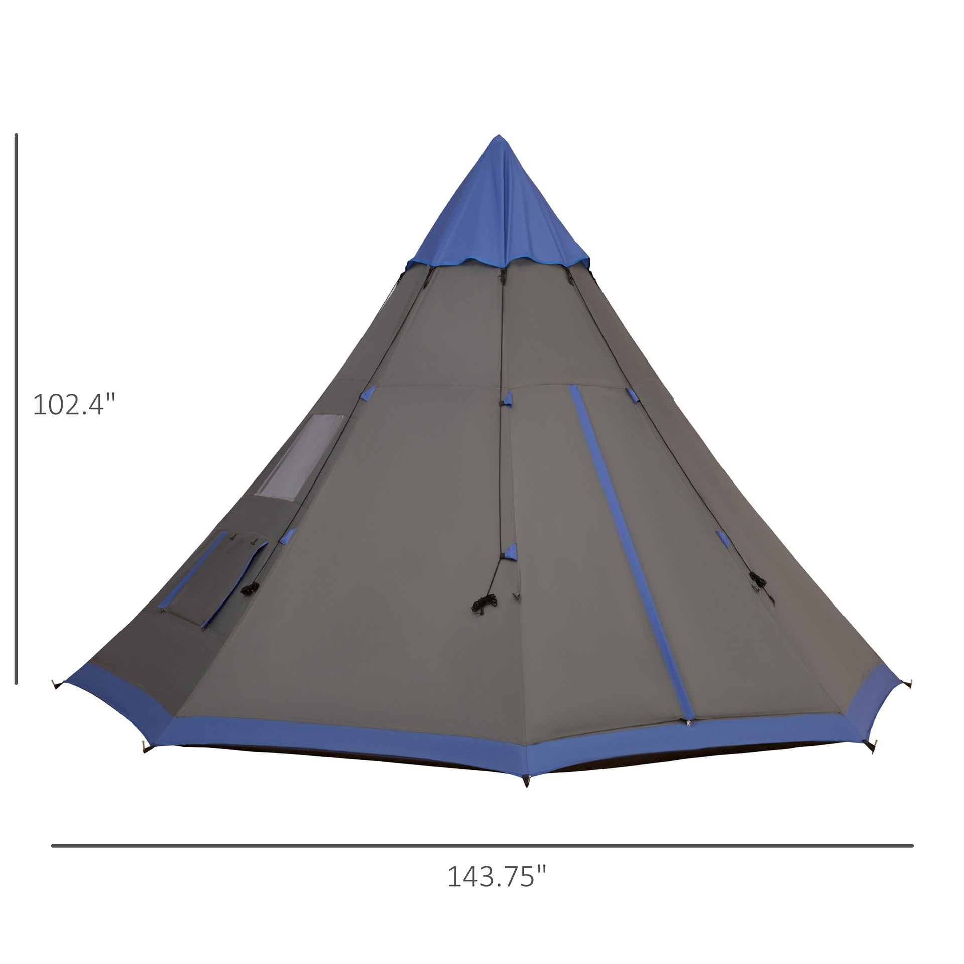Outsunny 12Ft Camping Tent 6-7 Person 4 Season with 8 Mesh Windows, Outdoor Teepee Tent with Waterproof Material