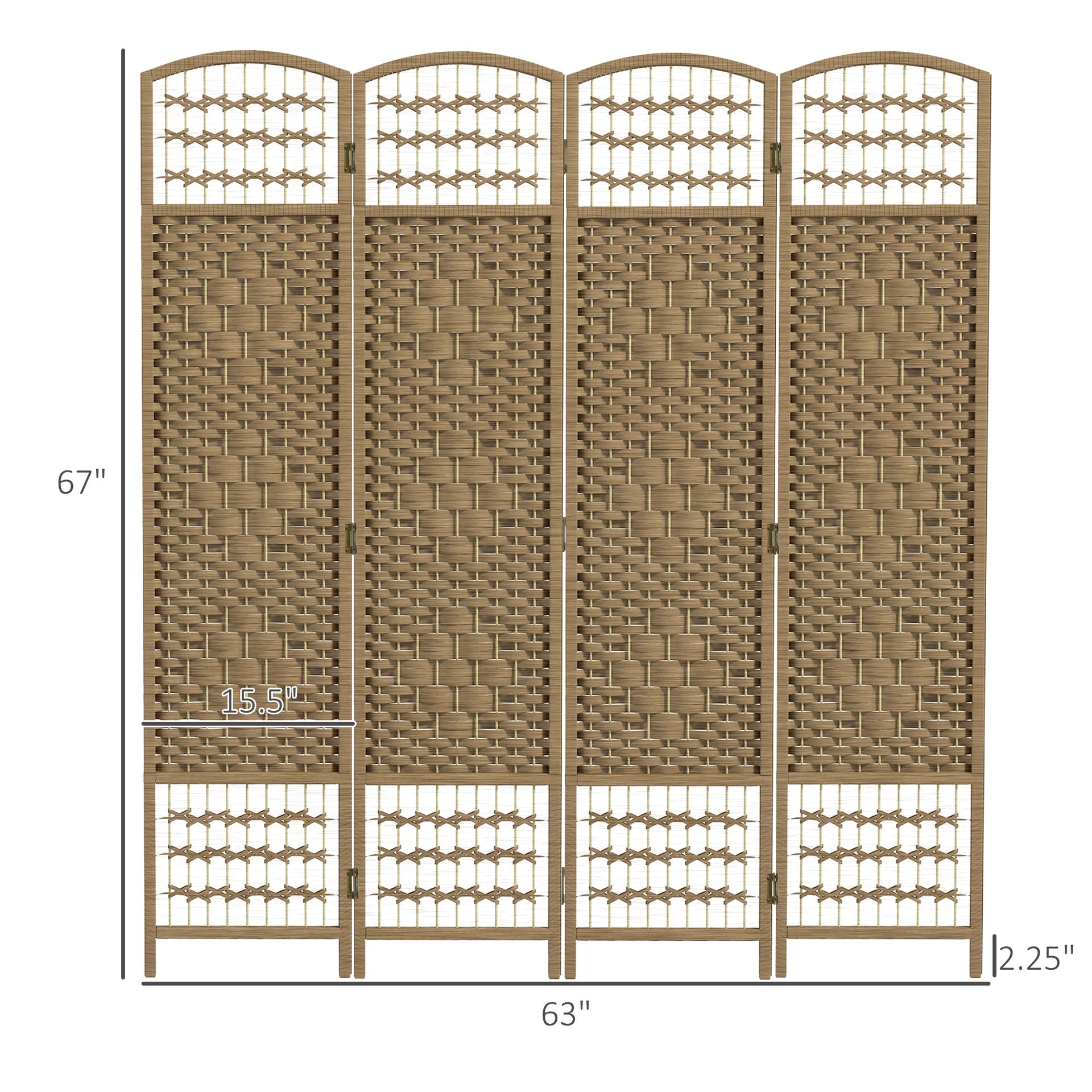 HOMCOM 4 Panel Folding Room Divider Portable Privacy Screen Wave Fiber Room Partition for Home Office Natural