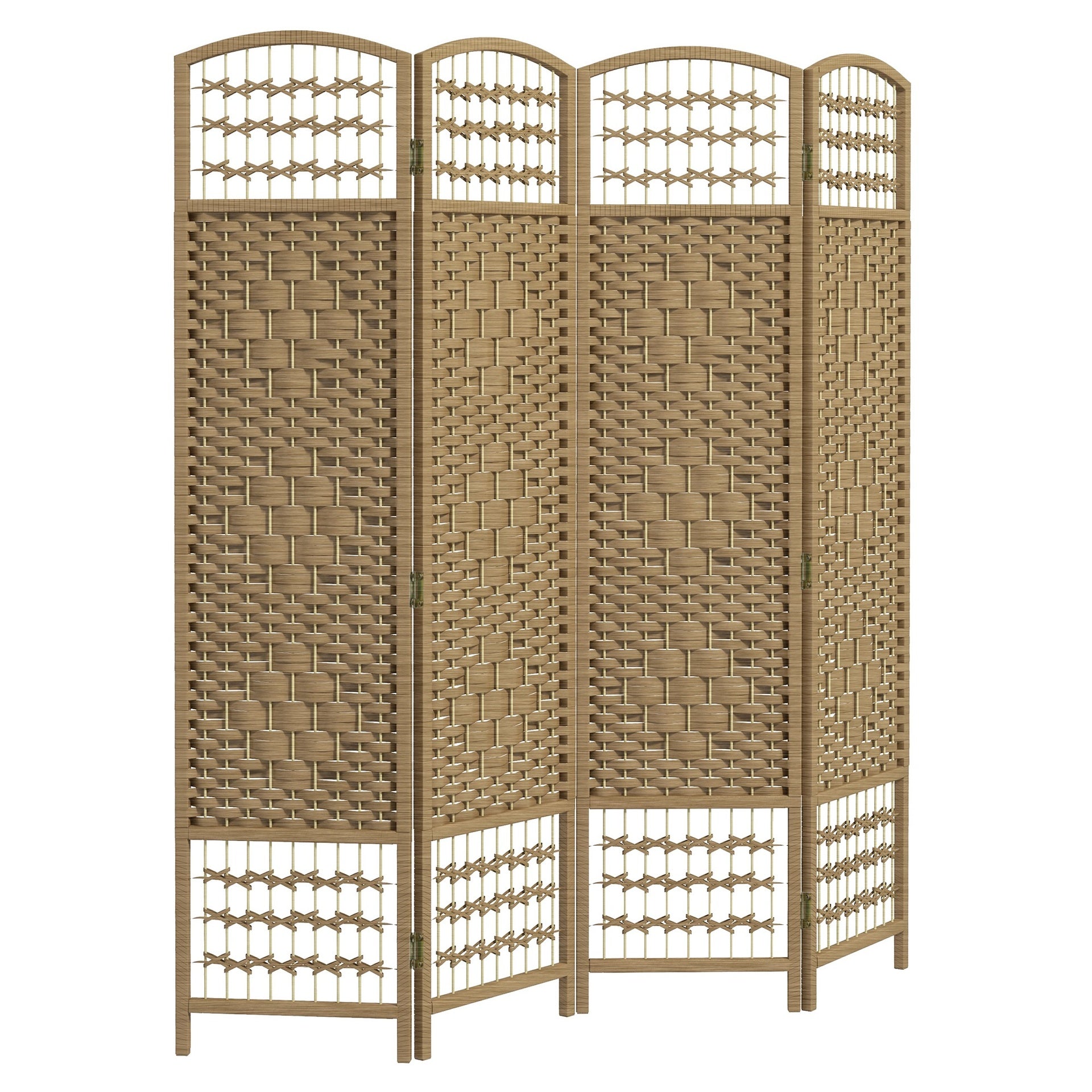 HOMCOM 4 Panel Folding Room Divider Portable Privacy Screen Wave Fiber Room Partition for Home Office Natural