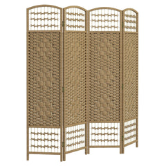 HOMCOM 4 Panel Folding Room Divider Portable Privacy Screen Wave Fiber Room Partition for Home Office Natural