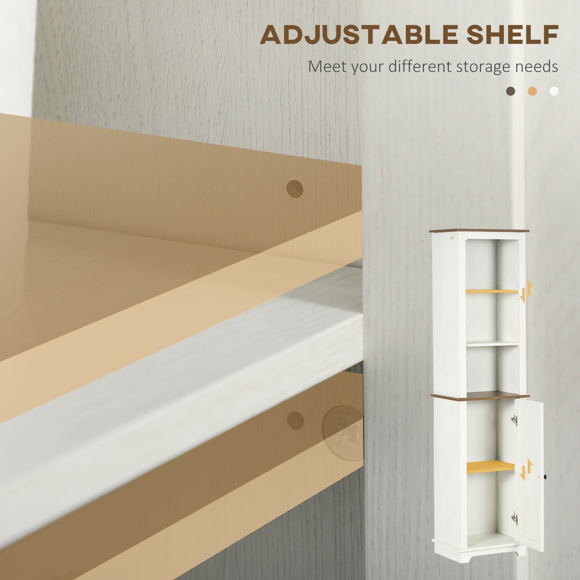 kleankin Farmhouse Bathroom Cabinet, Tall Storage Cabinet with Door and Adjustable Shelves, 15.5" x 11.75" x 63", White