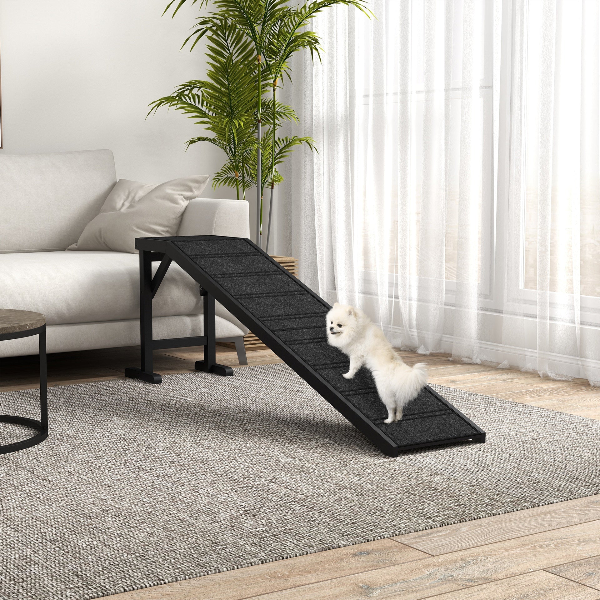 PawHut Dog Ramp w/ Non-Slip Carpet and Top Platform, 74" x 16" x 25", Black