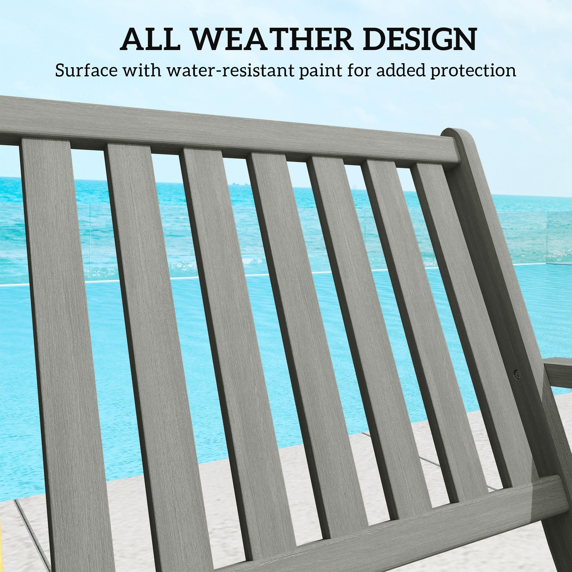 Outsunny 2-Person Foldable Wood Outdoor Bench with Backrest and Armrests for Garden, Porch, Park, Balcony, Gray