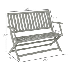 Outsunny 2-Person Foldable Wood Outdoor Bench with Backrest and Armrests for Garden, Porch, Park, Balcony, Gray