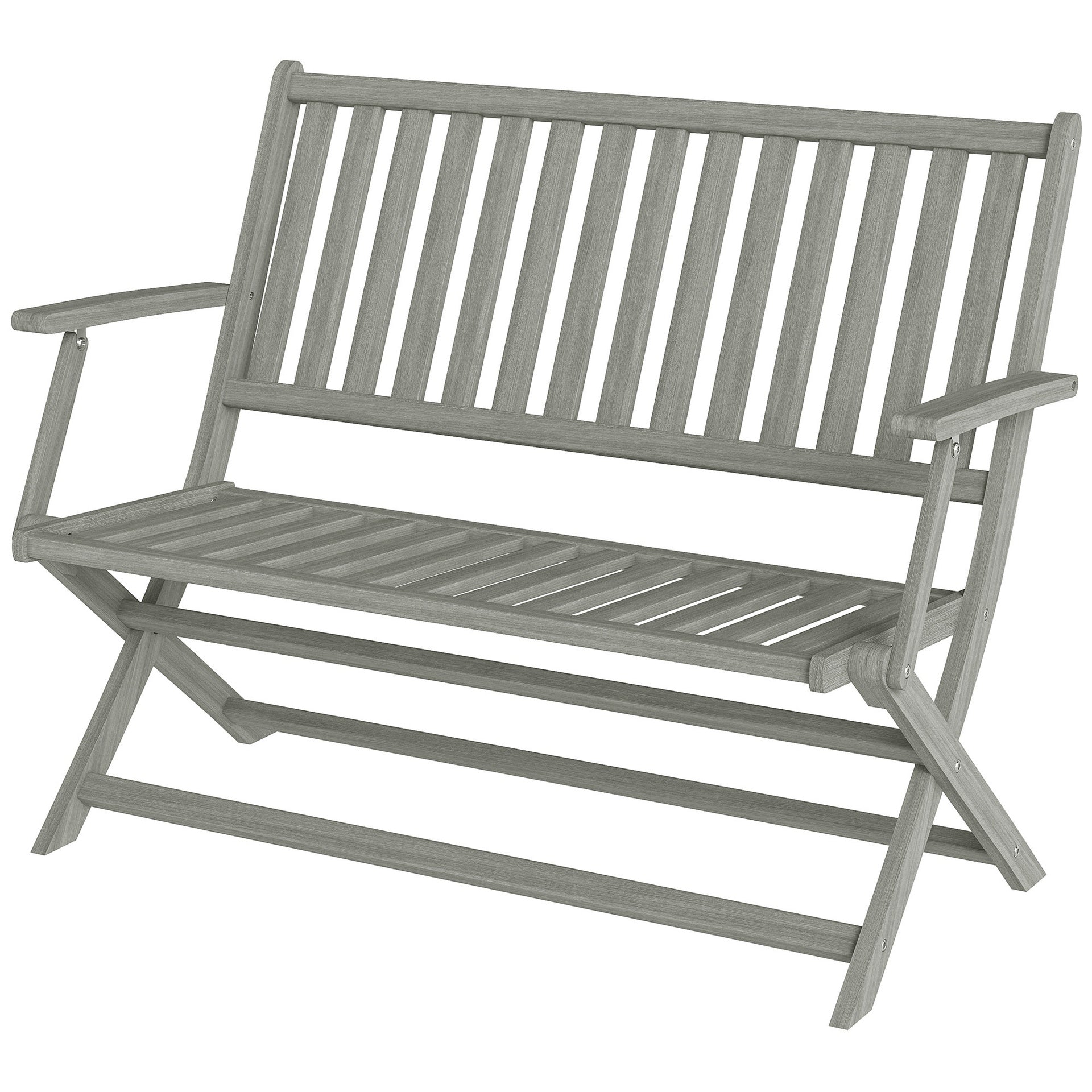 Outsunny 2-Person Foldable Wood Outdoor Bench with Backrest and Armrests for Garden, Porch, Park, Balcony, Gray