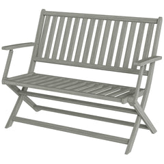 Outsunny 2-Person Foldable Wood Outdoor Bench with Backrest and Armrests for Garden, Porch, Park, Balcony, Gray
