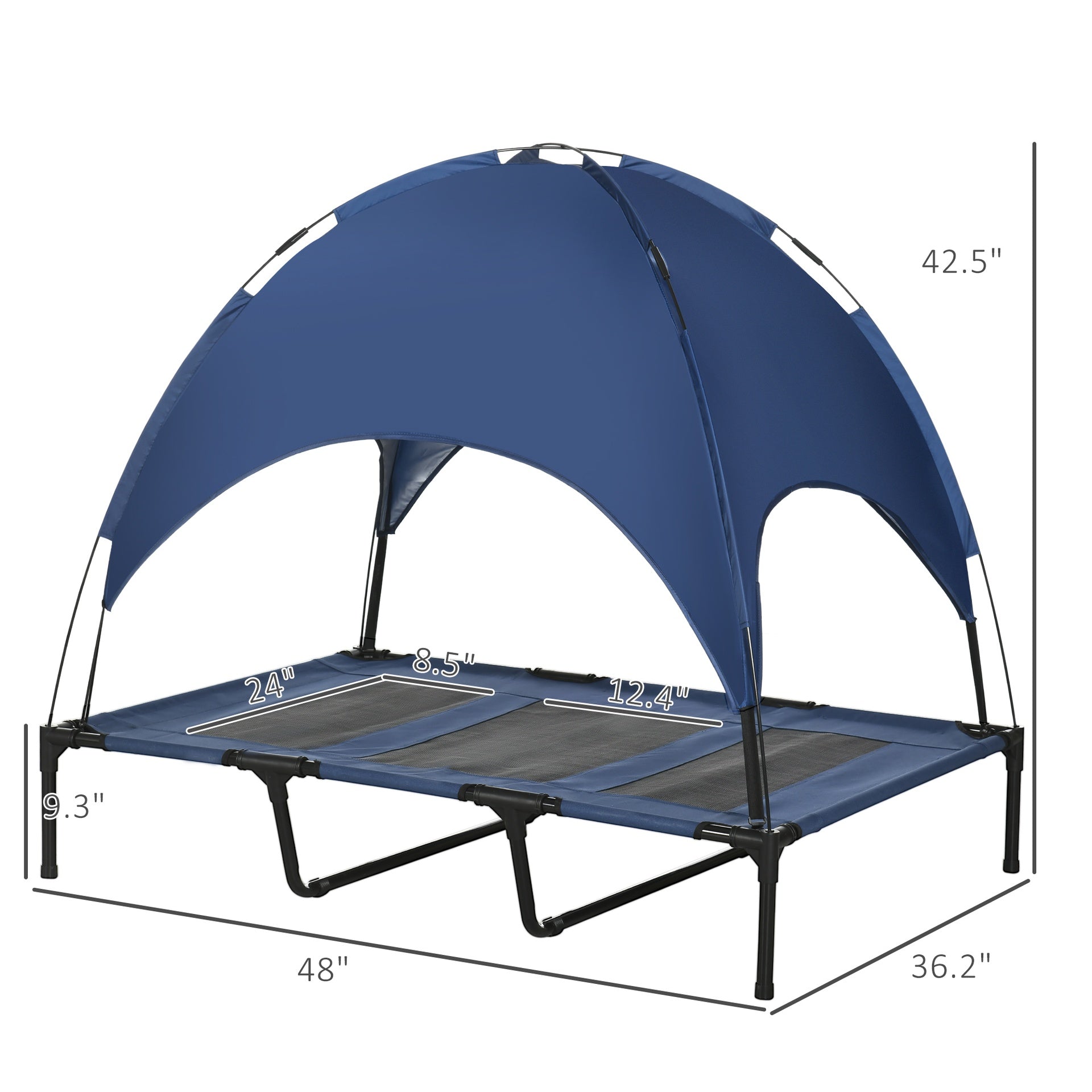 PawHut 48" x 36" Elevated Portable Dog Cot Cooling Pet Bed with UV Protection Canopy Shade, Dark Blue