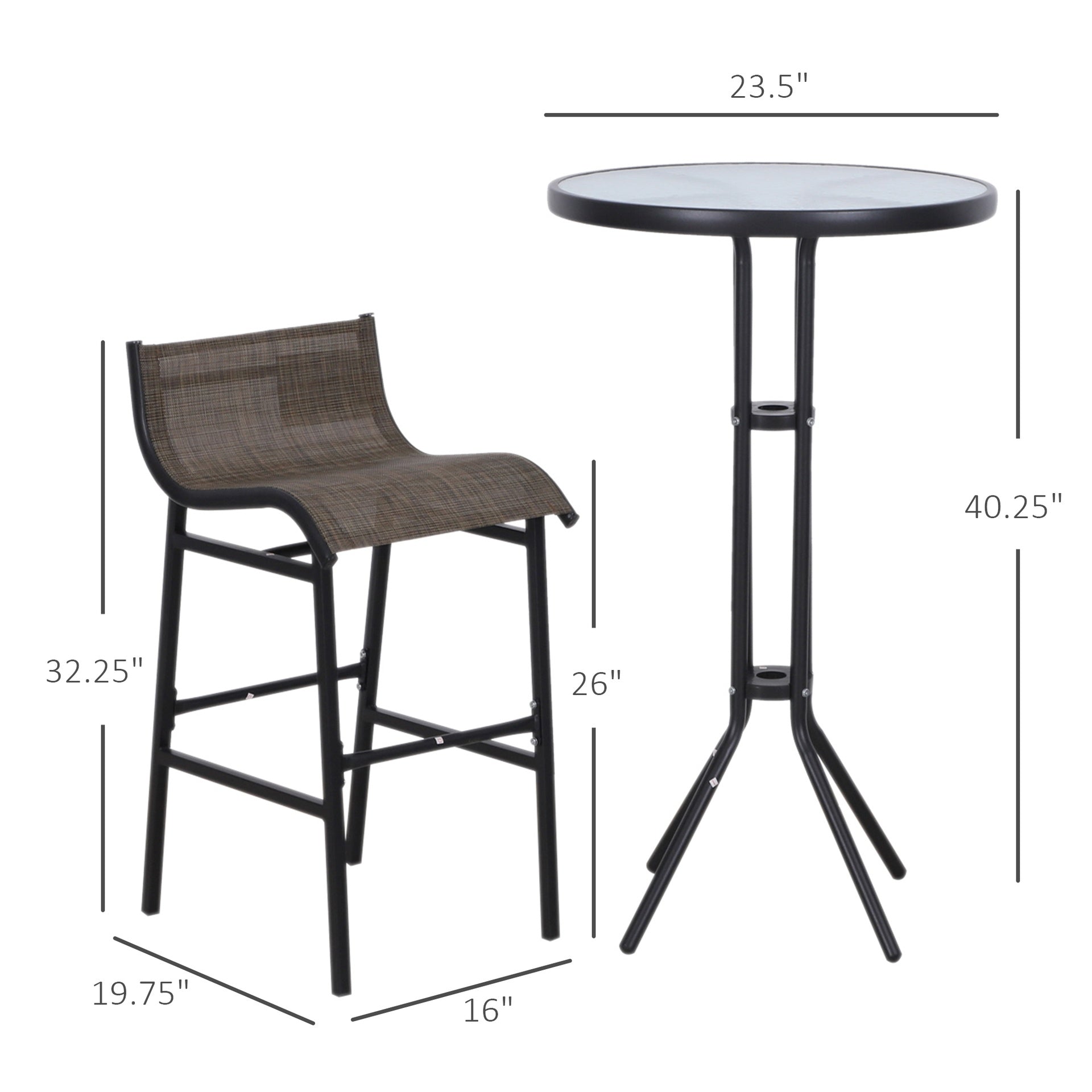 Outsunny 3 Piece Bar Height Outdoor Bistro Set for 2, Tan