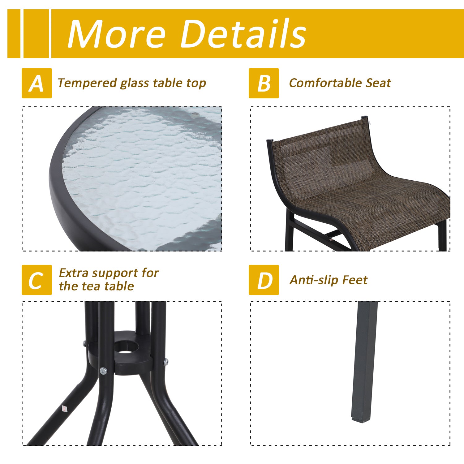 Outsunny 3 Piece Bar Height Outdoor Bistro Set for 2, Tan