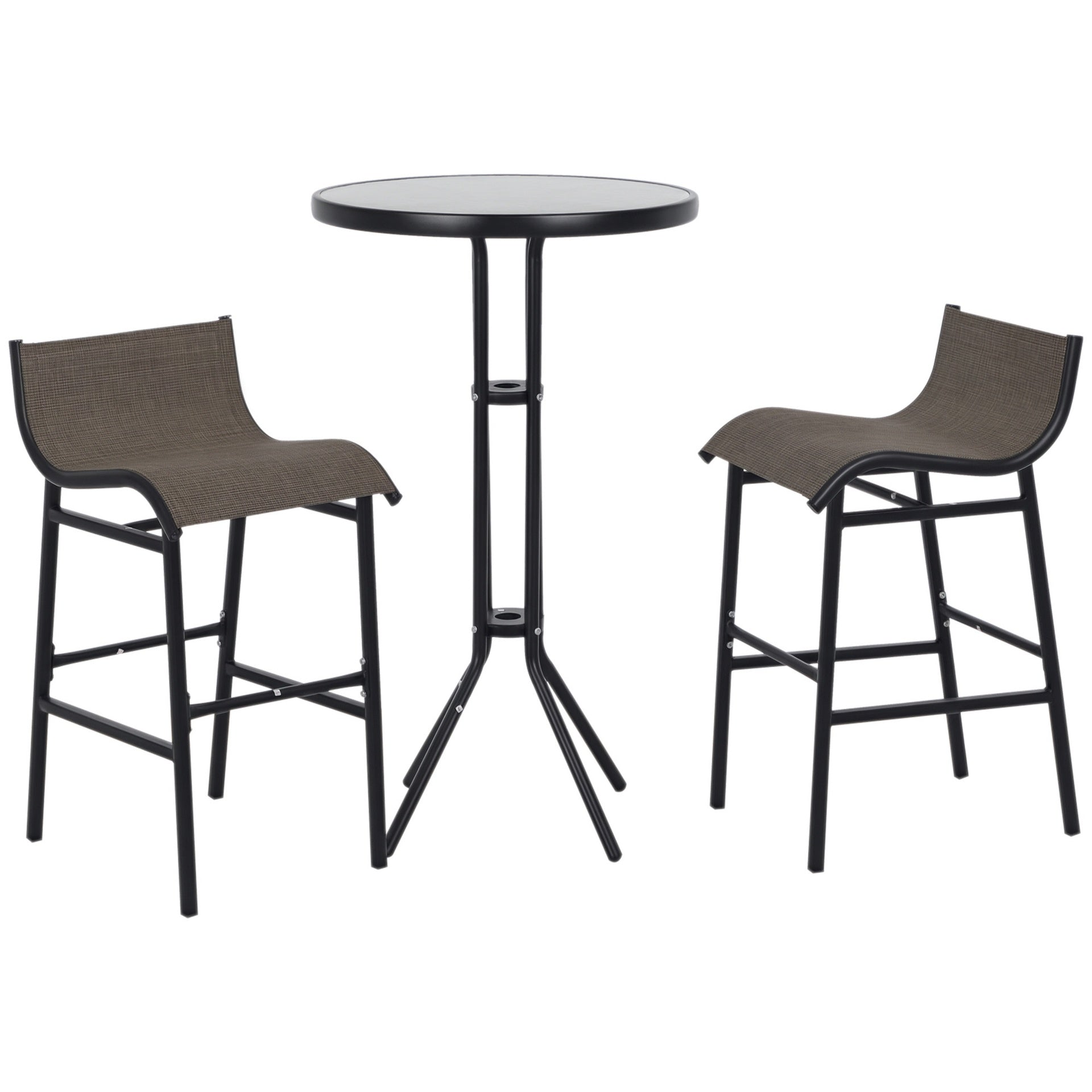 Outsunny 3 Piece Bar Height Outdoor Bistro Set for 2, Tan
