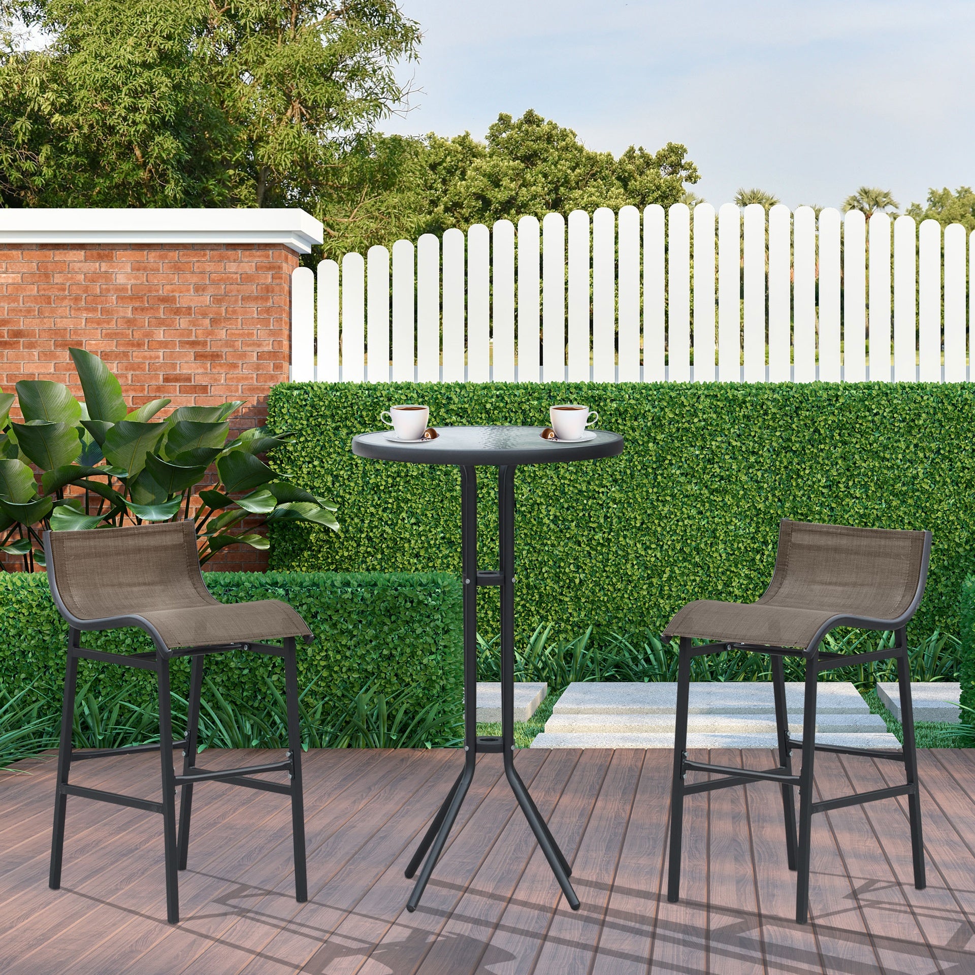 Outsunny 3 Piece Bar Height Outdoor Bistro Set for 2, Tan