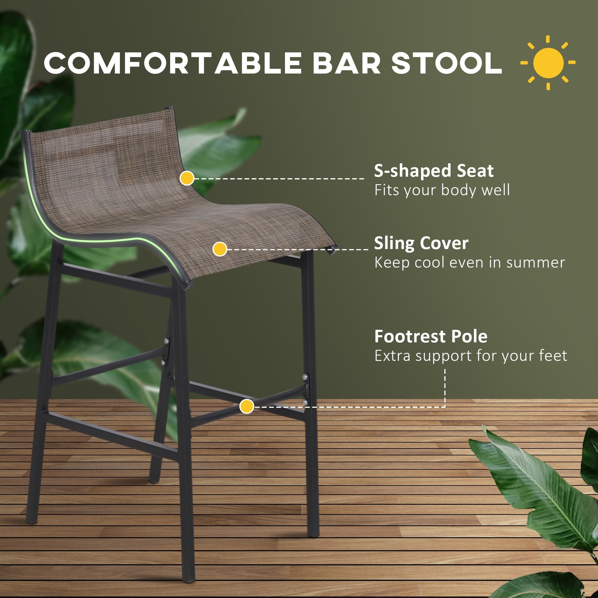 Outsunny 3 Piece Bar Height Outdoor Bistro Set for 2, Tan