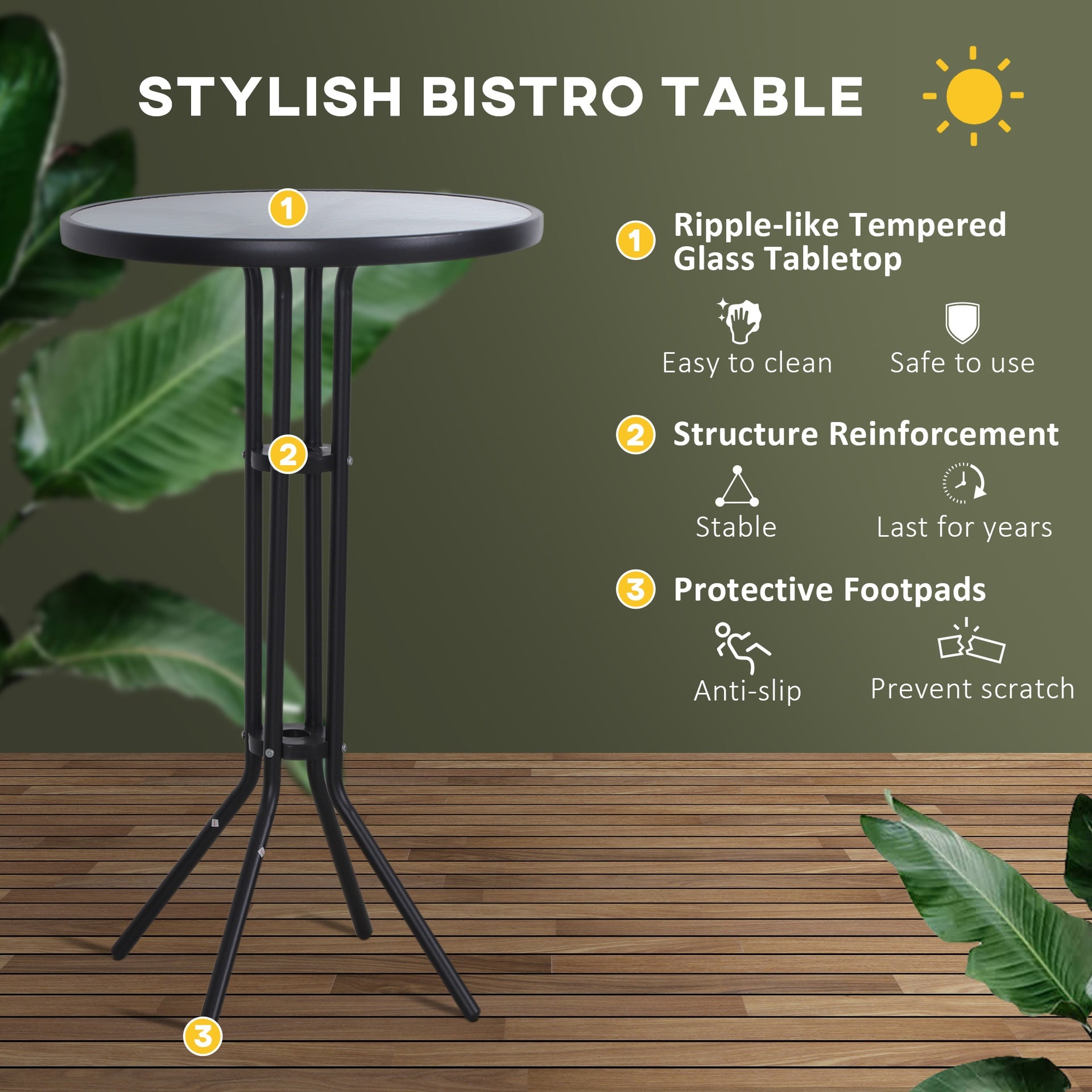 Outsunny 3 Piece Bar Height Outdoor Bistro Set for 2, Tan