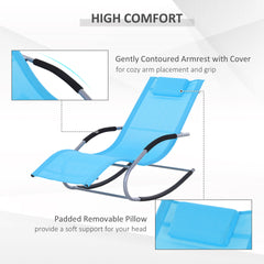 Outsunny Zero Gravity Rocking Chair Outdoor Chaise Lounge Chair Recliner Rocker with Detachable Pillow and Weather-Fighting Fabric for Patio, Deck, Pool, Light Blue