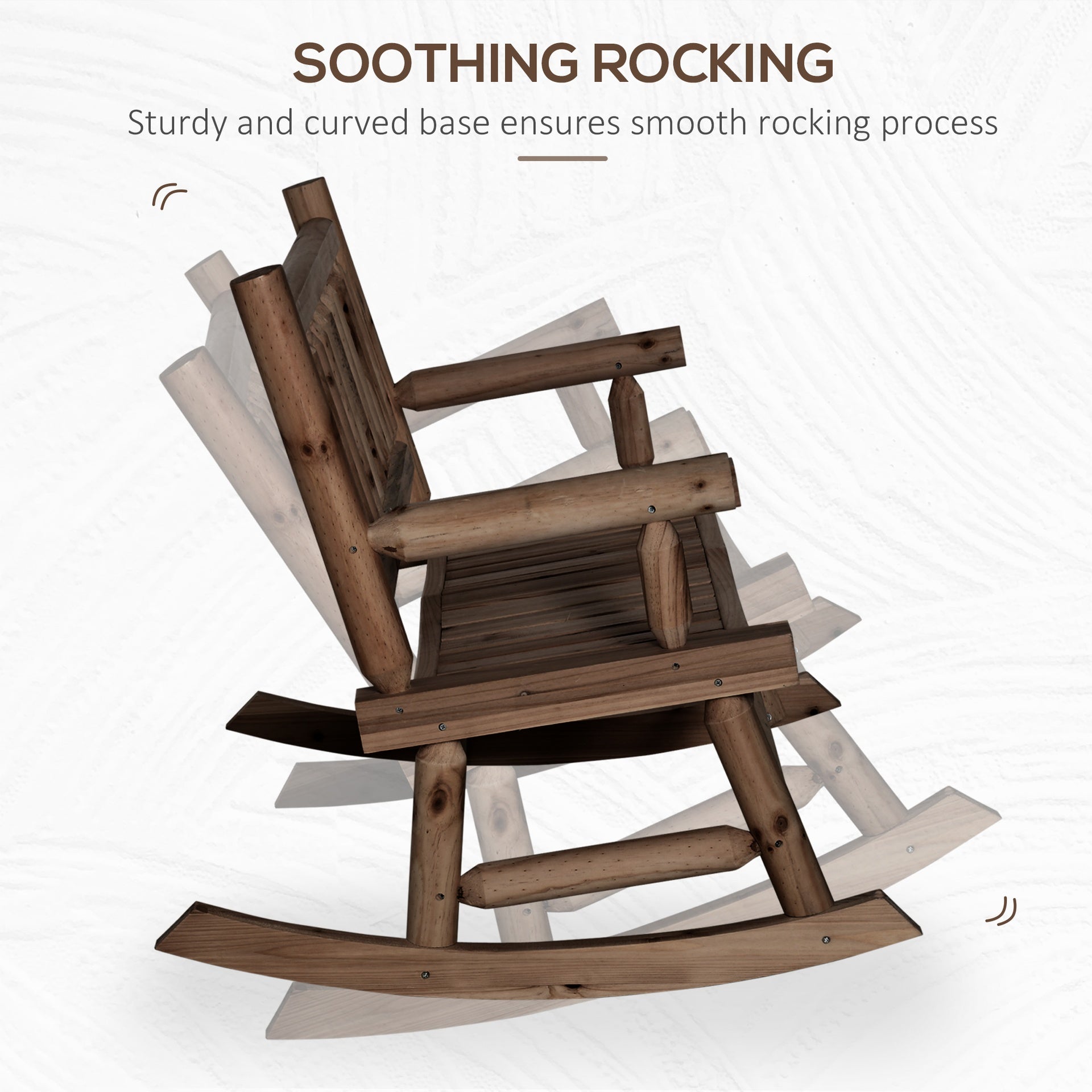 Outsunny 2-Person Wood Rocking Chair with Log Design, Heavy Duty Loveseat with Wide Curved Seats for Patio, Backyard, Garden, Walnut
