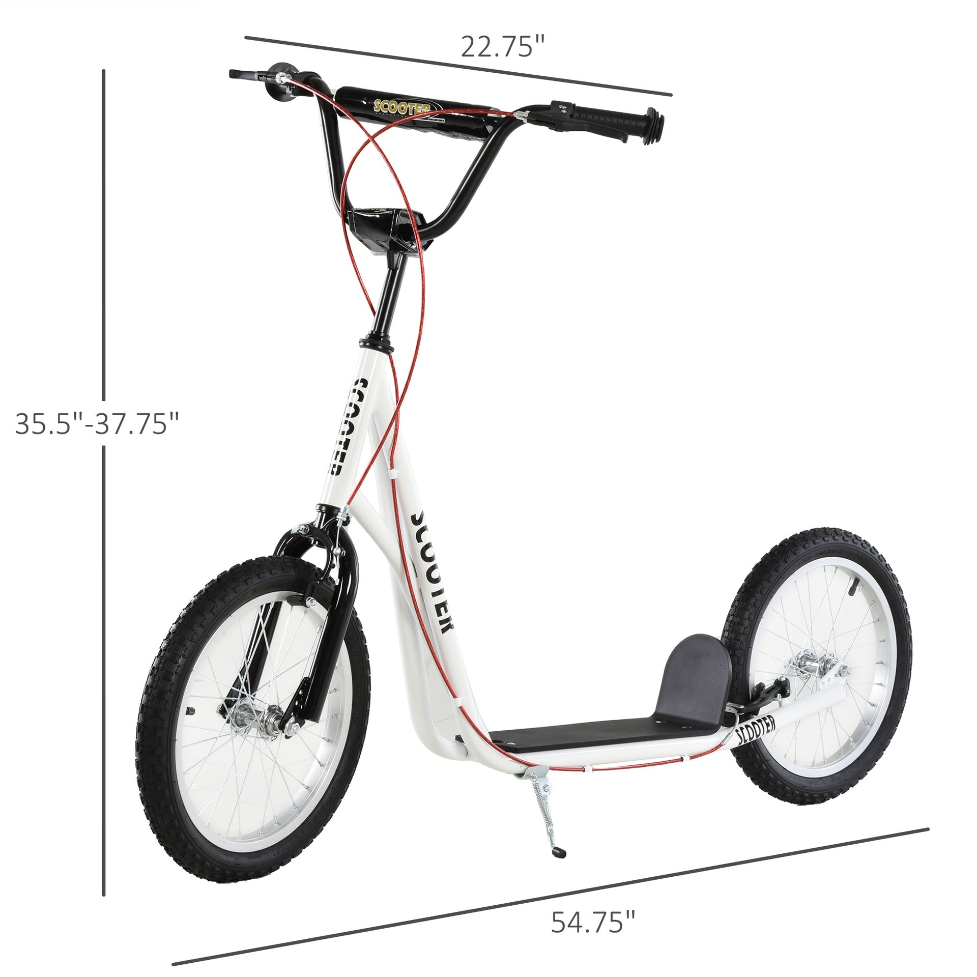 Aosom Youth Scooter Kick Scooter for Kids 5+ with Adjustable Handlebar Front and Rear Dual Brakes Inflatable Wheels, White